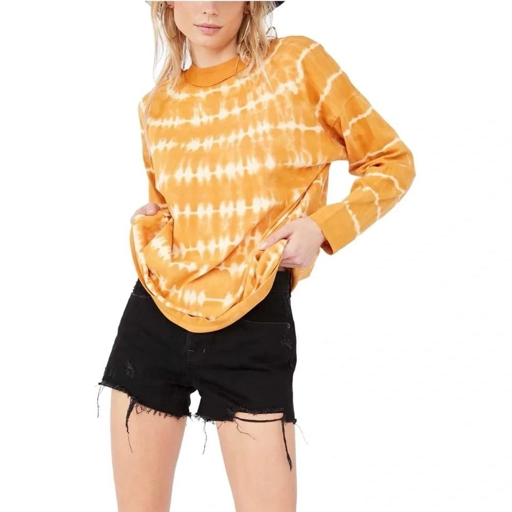 We the Free People Tie-Dye Long Sleeve Mock Neck Tee In Yellow Women's XS